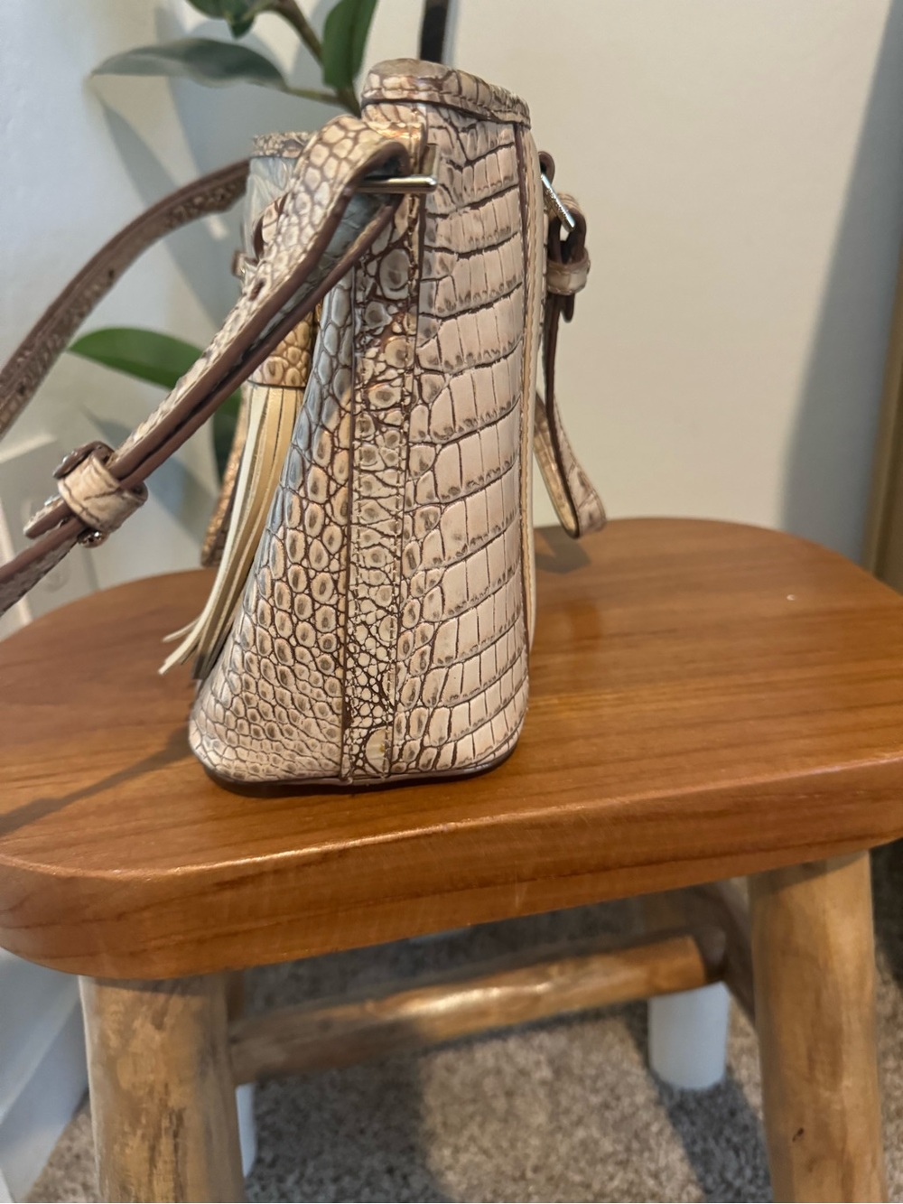Brahmin Neutral Croc-Embossed Tote with Multicolor Painted Accent - Picture 7 of 7